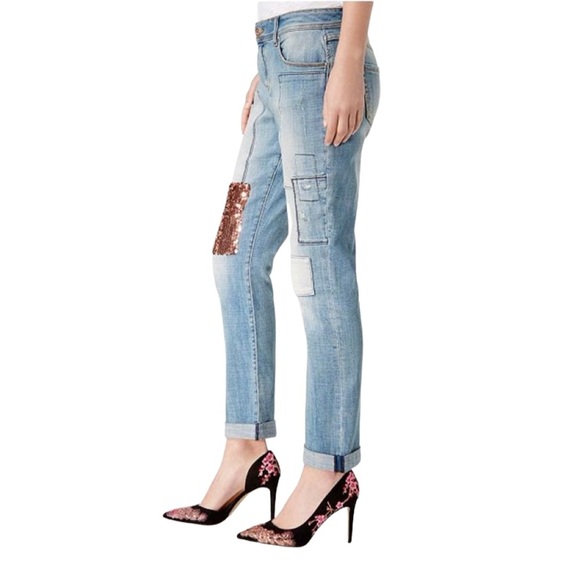 Host PICK INC Sequins Patch Distressed Boyfriend Regular Fit Jeans SOLD OUT - Picture 2 of 15